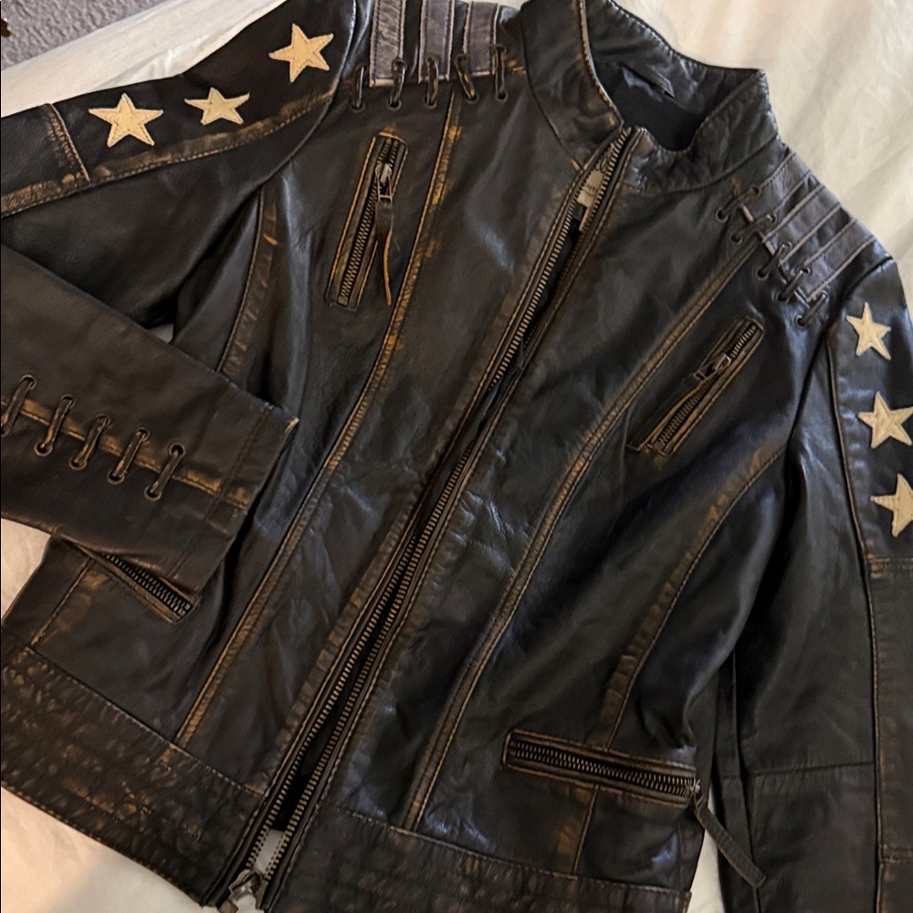 Wilsons Leather Black Jacket with Star Details